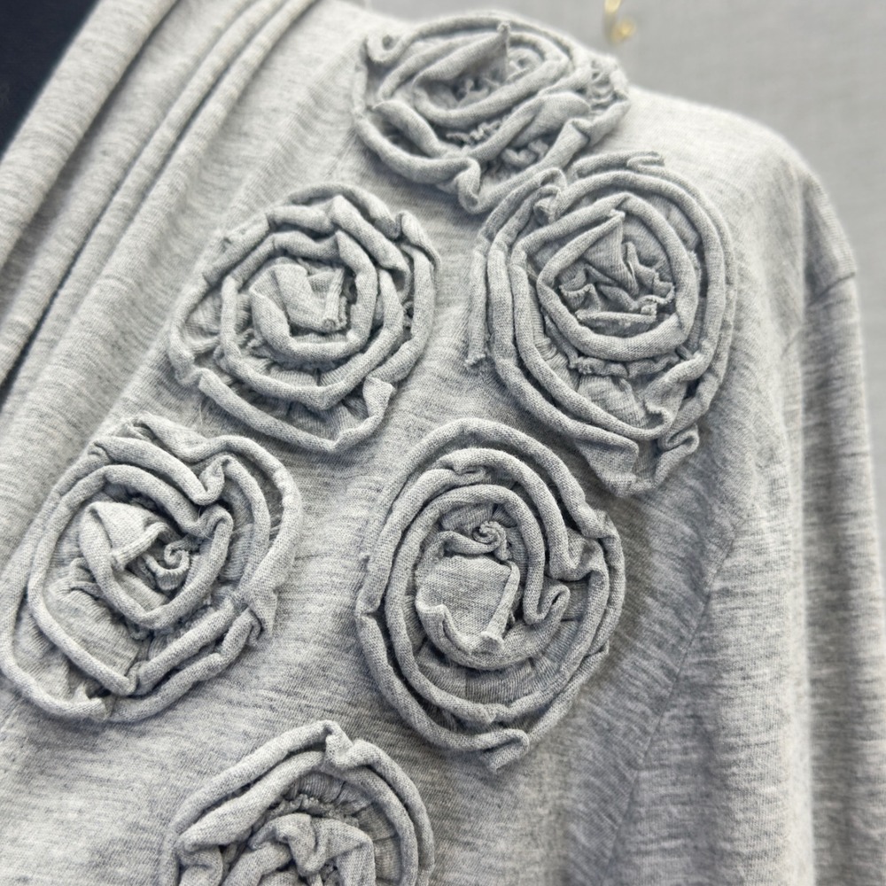 Elliott Lauren Gray Open Front Cardigan Rose Embellished‎ Long Sleeve Size L - Picture 3 of 11